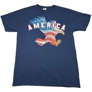 America Bald Eagle Mens T-Shirt Graphic Print Blue With Color of Flag Size L